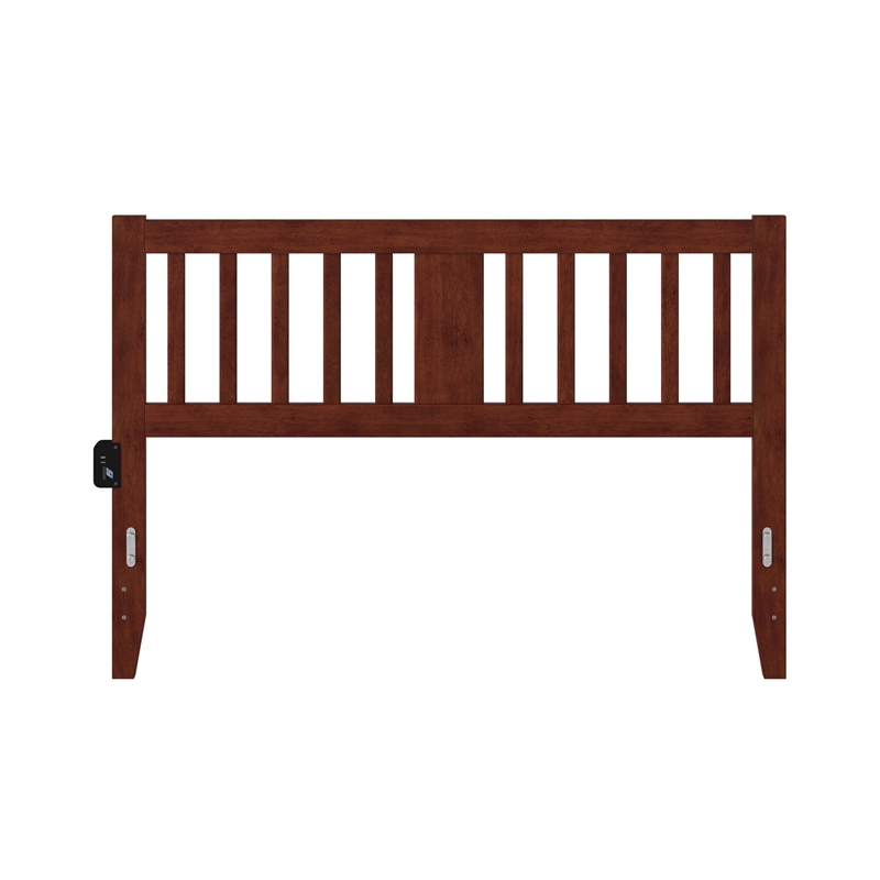 Pemberly Row Queen Spindle Solid Wood Headboard with USB Charger in Walnut