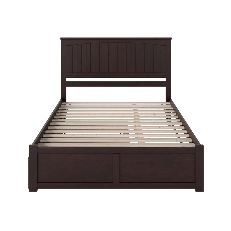 Pemberly Row Queen Solid Wood Bed with Twin XL Trundle in Espresso