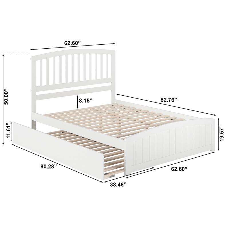 Pemberly Row Solid Wood Queen Bed and Footboard with Twin XL Trundle in White