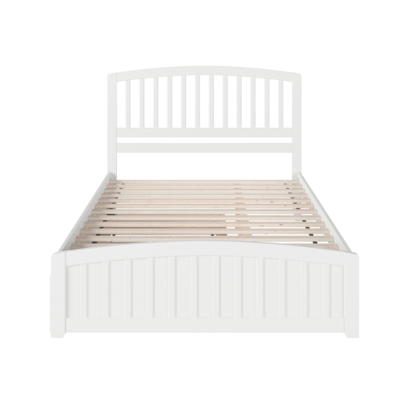 Pemberly Row Solid Wood Queen Bed and Footboard with Twin XL Trundle in White