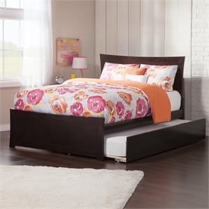 Pemberly Row Solid Wood Queen Bed and Footboard with Twin XL Trundle in Espresso