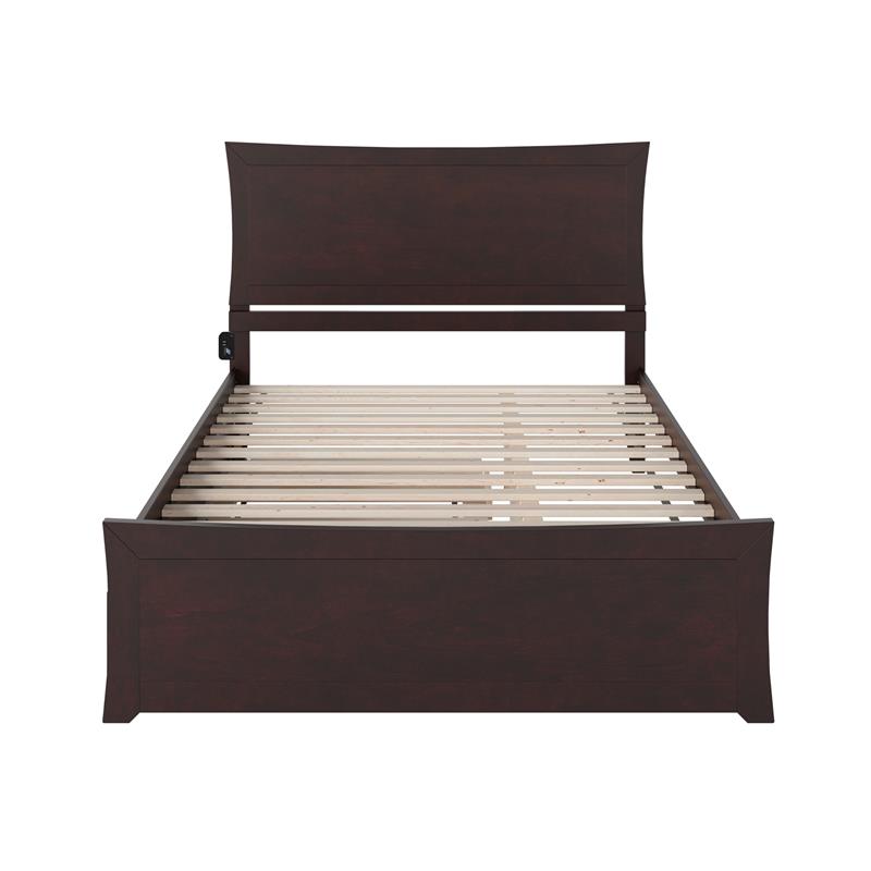 Pemberly Row Solid Wood Queen Bed and Footboard with Twin XL Trundle in Espresso