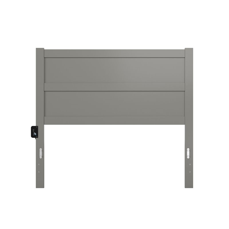 Pemberly Row Wood Full Headboard with USB Charging Station in Gray
