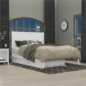 Pemberly Row Coastal Wood Queen Bed with Twin XL Trundle in White