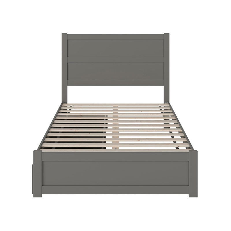 Pemberly Row Wood Full Bed with Footboard and 2 Drawers in Gray