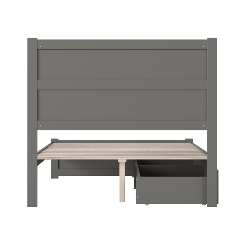 Pemberly Row Wood Full Bed with Footboard and 2 Drawers in Gray