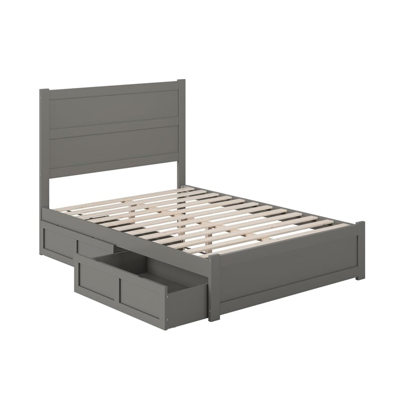 Pemberly Row Wood Full Bed with Footboard and 2 Drawers in Gray