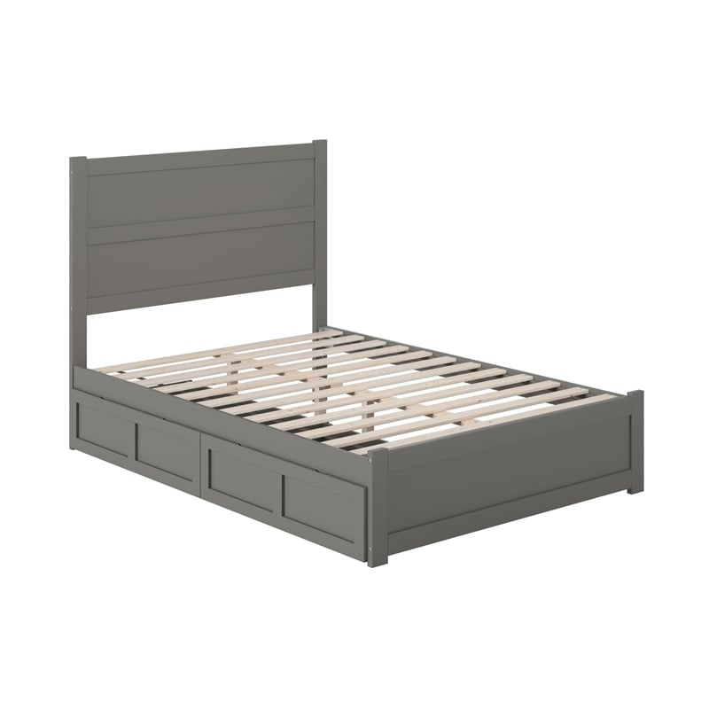 Pemberly Row Wood Full Bed with Footboard and 2 Drawers in Gray