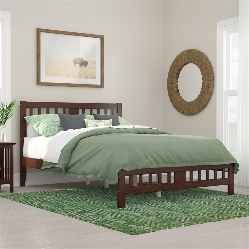 Pemberly Row Contemporary Wood Queen Bed with Footboard in Walnut