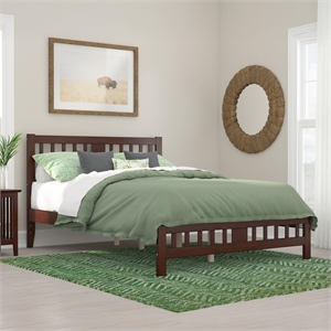 Pemberly Row Contemporary Wood Queen Bed with Footboard in Walnut