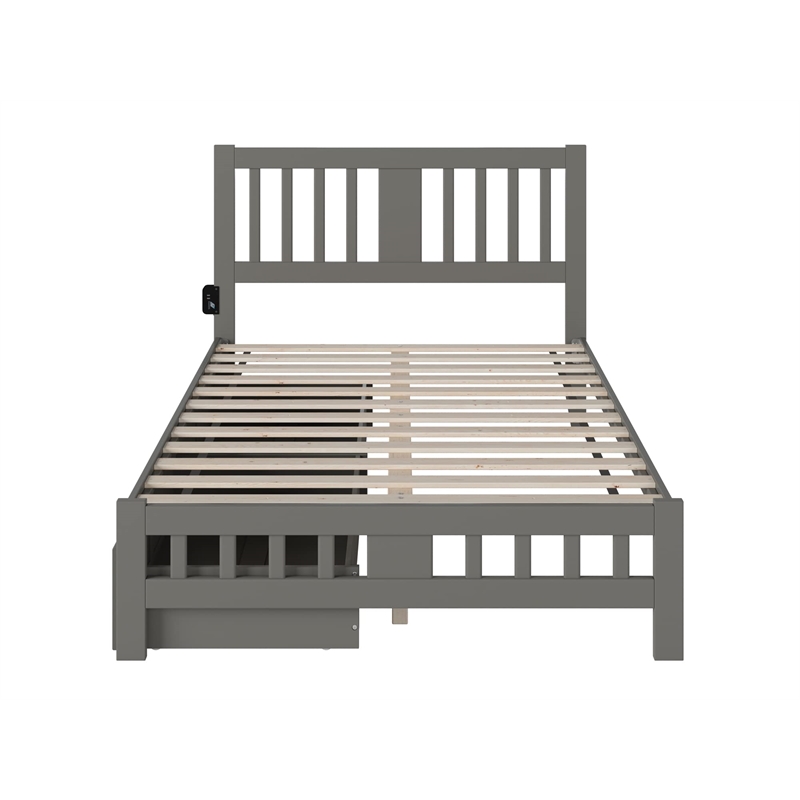 Pemberly Row Wood Full Bed with Footboard and 2 Drawers in Gray