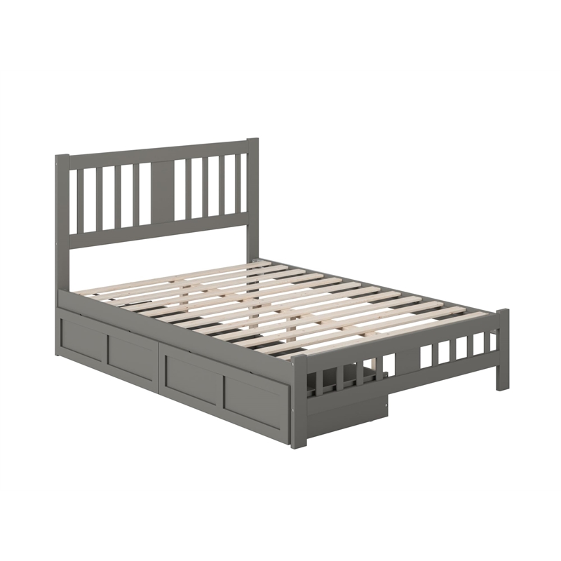 Pemberly Row Wood Full Bed with Footboard and 2 Drawers in Gray