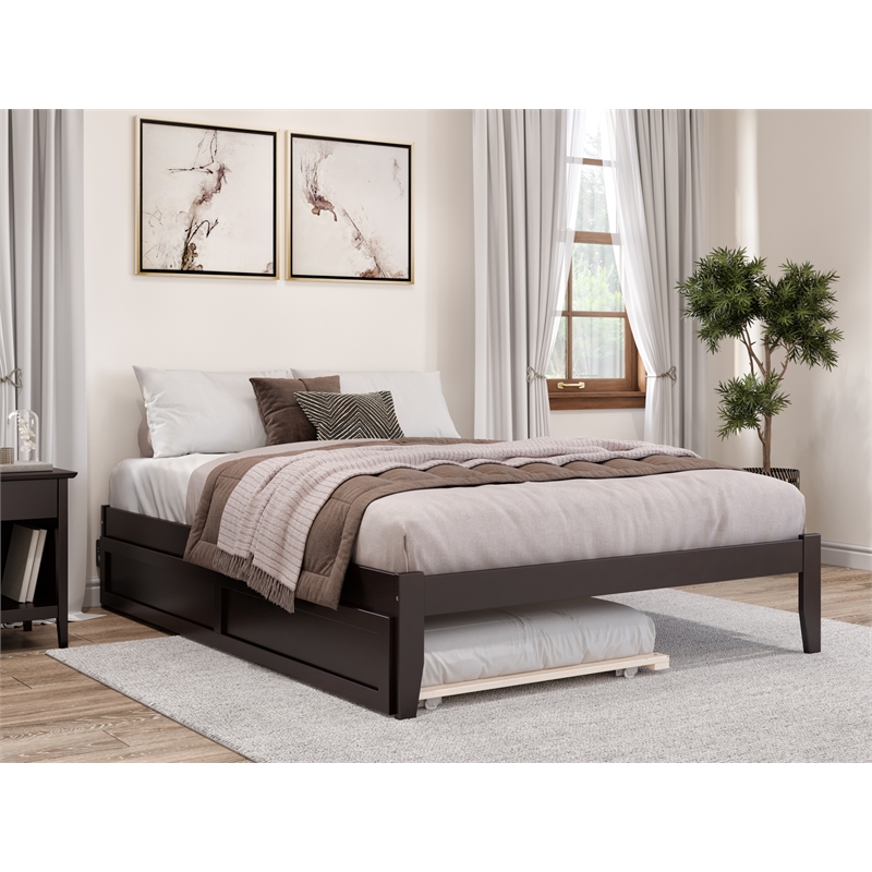 Pemberly Row Solid Wood Queen Bed and Twin XL Trundle in Espresso