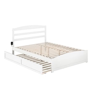 Pemberly Row Solid Wood Queen Traditional Bed w/ Twin XL Trundle in White