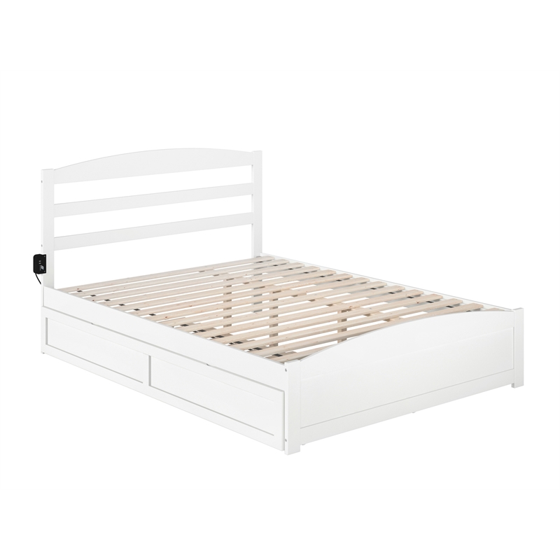 Pemberly Row Solid Wood Queen Traditional Bed w/ Twin XL Trundle in White