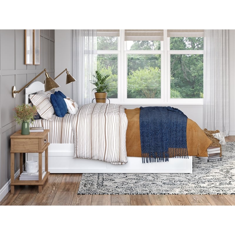 Pemberly Row Modern Solid Wood Full Bed with Twin Trundle in White