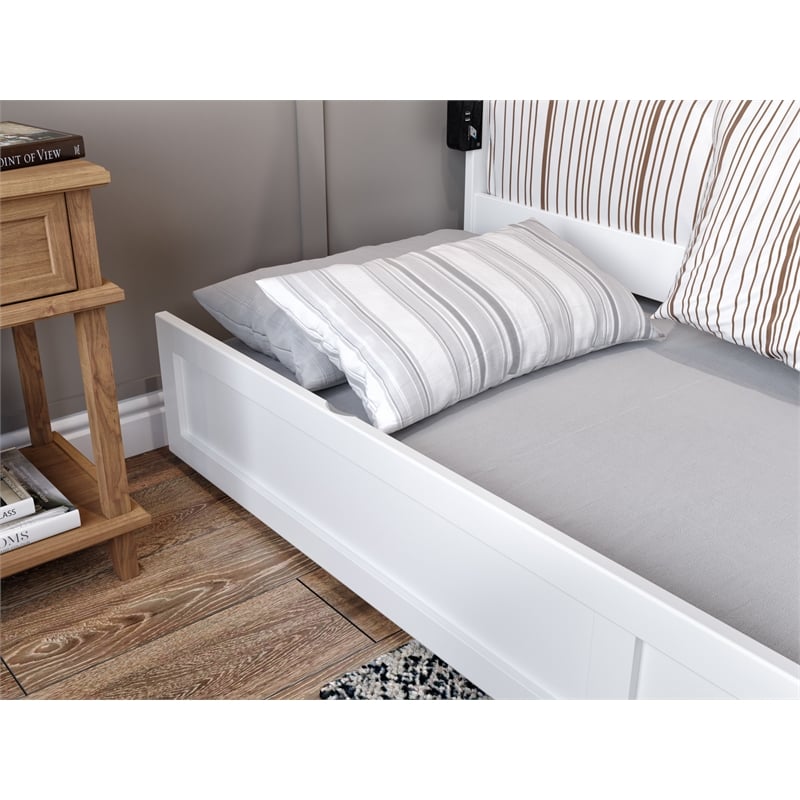 Pemberly Row Modern Solid Wood Full Bed with Twin Trundle in White