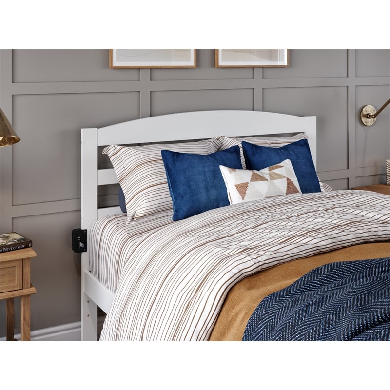 Pemberly Row Modern Solid Wood Full Bed with Twin Trundle in White