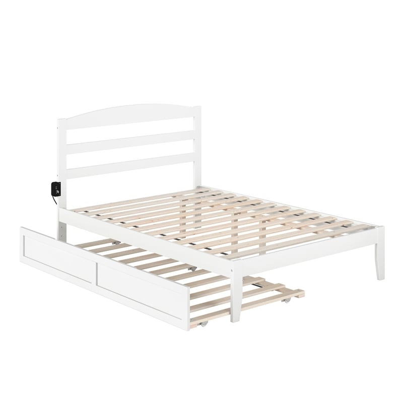 Pemberly Row Modern Solid Wood Full Bed with Twin Trundle in White