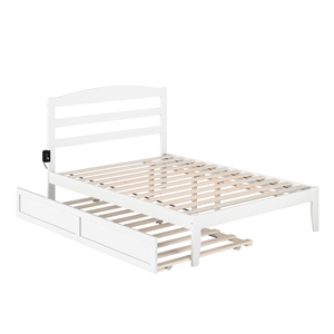 Pemberly Row Modern Solid Wood Full Bed with Twin Trundle in White