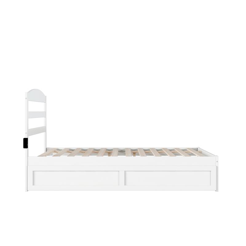 Pemberly Row Modern Solid Wood Full Bed with Twin Trundle in White