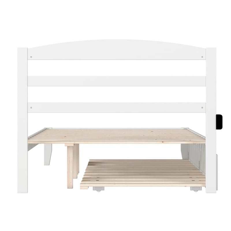 Pemberly Row Modern Solid Wood Full Bed with Twin Trundle in White