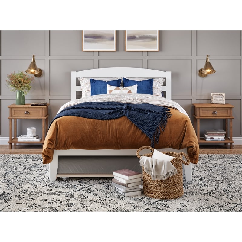 Pemberly Row Modern Solid Wood Full Bed with Twin Trundle in White