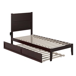 Pemberly Row Solid Wood Twin XL Bed with Twin XL Trundle in Espresso