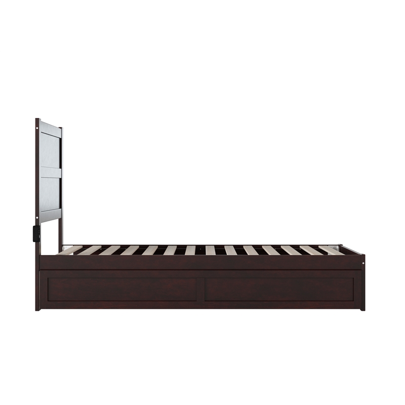 Pemberly Row Solid Wood Twin XL Bed with Twin XL Trundle in Espresso