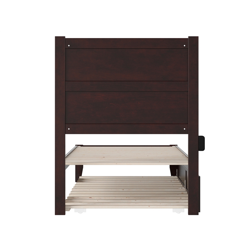 Pemberly Row Solid Wood Twin XL Bed with Twin XL Trundle in Espresso