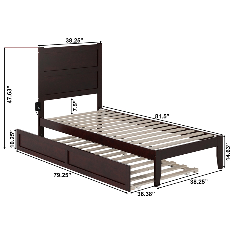 Pemberly Row Solid Wood Twin XL Bed with Twin XL Trundle in Espresso