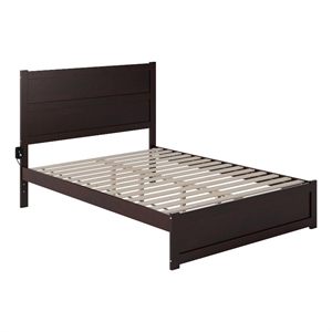 Pemberly Row Queen Solid Wood Bed with Footboard with USB Charger in Espresso