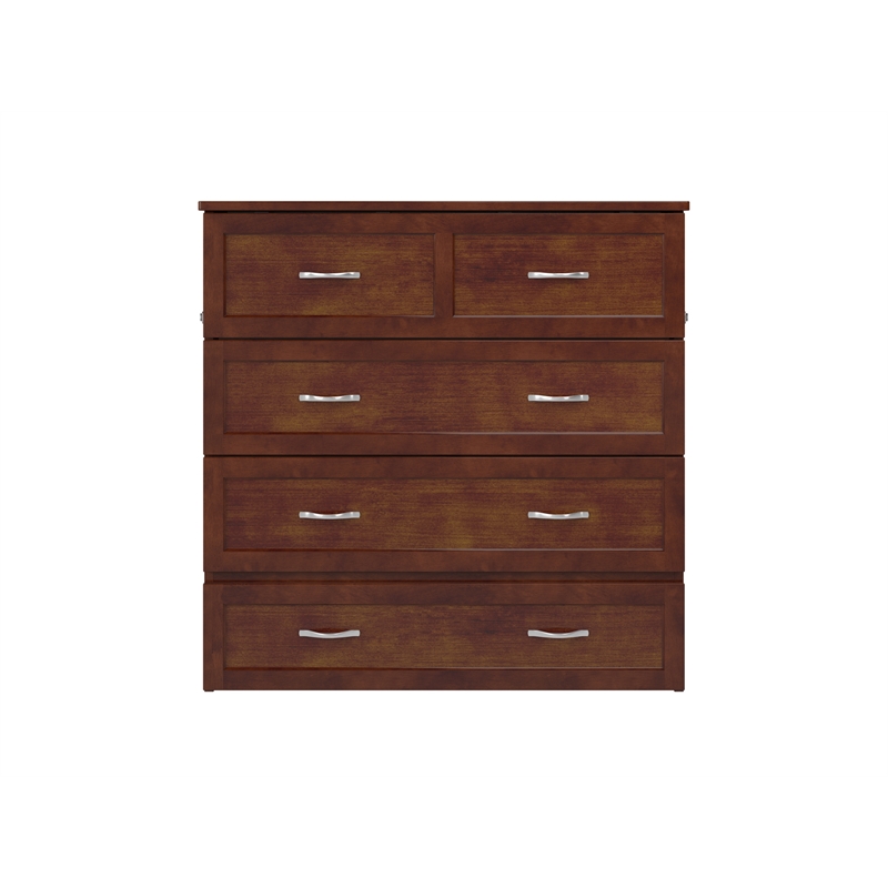 Pemberly Row Twin XL Solid Wood Modern Murphy Bed Chest with Mattress in Walnut