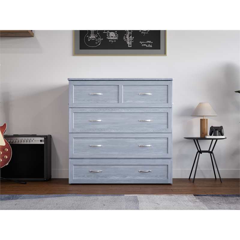 Pemberly Row Twin XL Solid Wood Murphy Bed Chest with Mattress - Driftwood