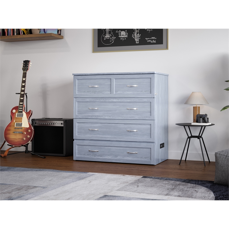 Pemberly Row Twin XL Solid Wood Murphy Bed Chest with Mattress - Driftwood