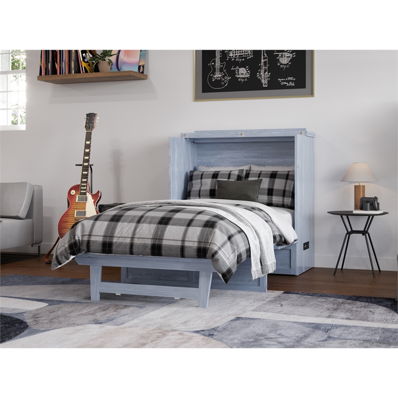 Pemberly Row Twin XL Solid Wood Murphy Bed Chest with Mattress - Driftwood