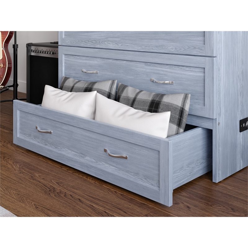 Pemberly Row Twin XL Solid Wood Murphy Bed Chest with Mattress - Driftwood