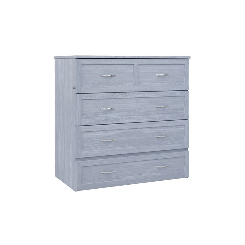 Pemberly Row Twin XL Solid Wood Murphy Bed Chest with Mattress - Driftwood