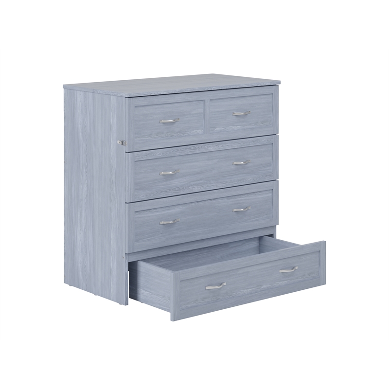 Pemberly Row Twin XL Solid Wood Murphy Bed Chest with Mattress - Driftwood