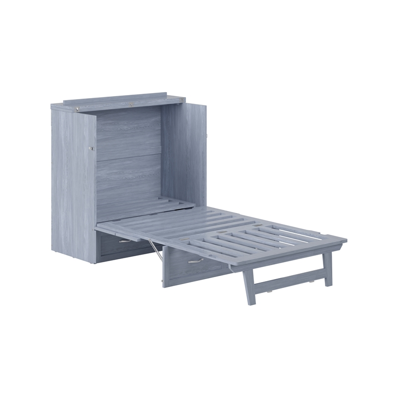 Pemberly Row Twin XL Solid Wood Murphy Bed Chest with Mattress - Driftwood