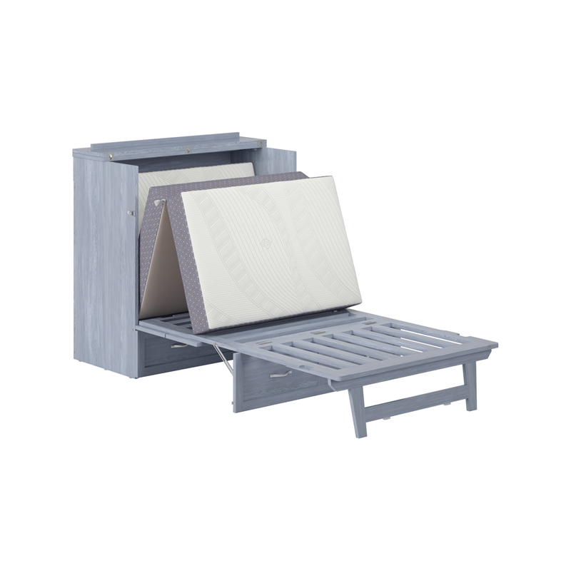 Pemberly Row Twin XL Solid Wood Murphy Bed Chest with Mattress - Driftwood