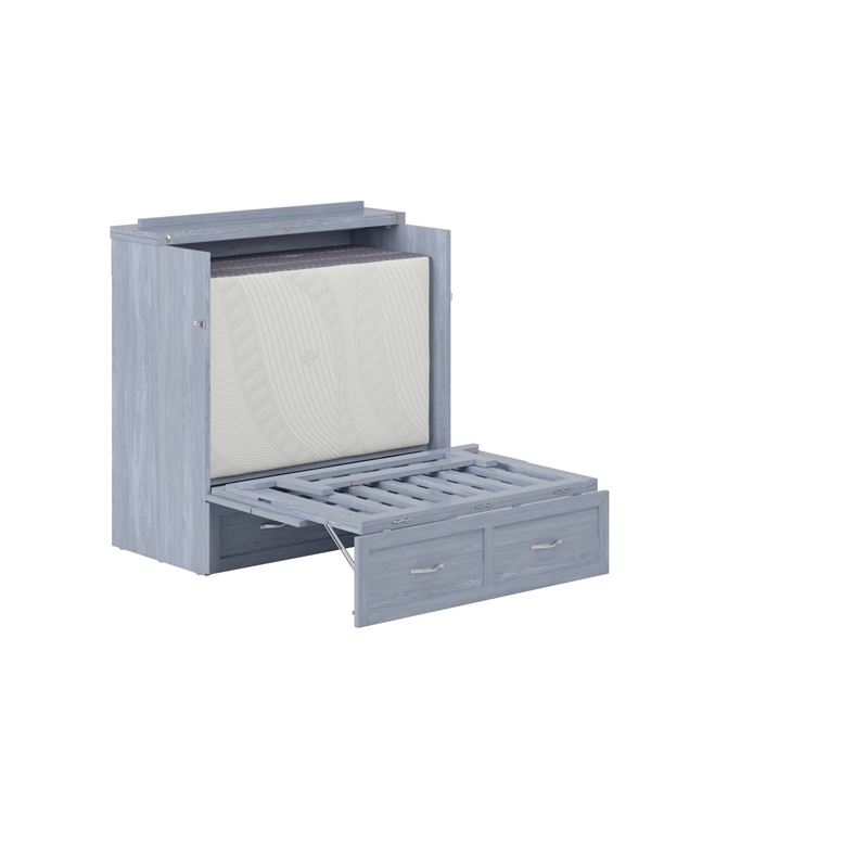 Pemberly Row Twin XL Solid Wood Murphy Bed Chest with Mattress - Driftwood