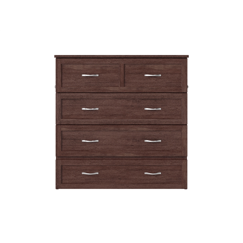 Pemberly Row Twin XL Solid Wood Murphy Bed Chest with Mattress Burnt Amber