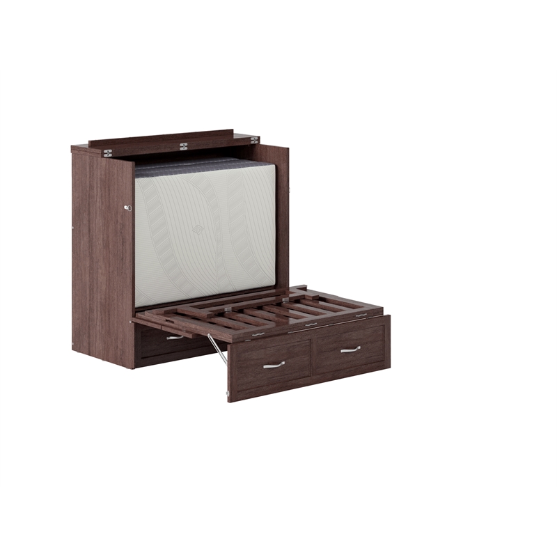 Pemberly Row Twin XL Solid Wood Murphy Bed Chest with Mattress Burnt Amber