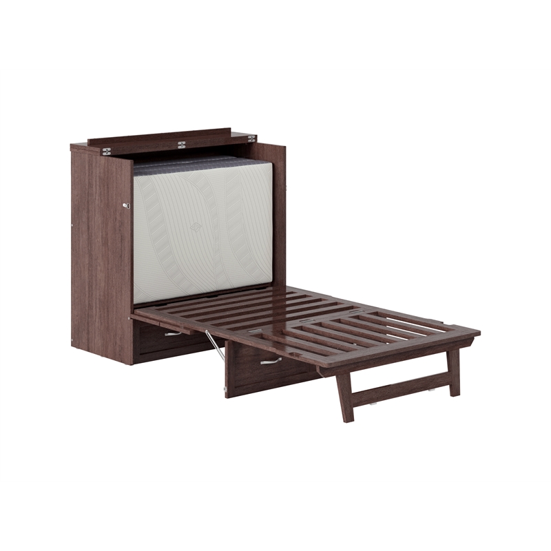 Pemberly Row Twin XL Solid Wood Murphy Bed Chest with Mattress Burnt Amber