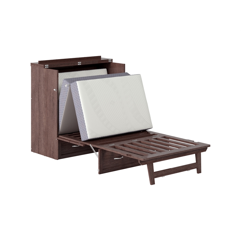 Pemberly Row Twin XL Solid Wood Murphy Bed Chest with Mattress Burnt Amber