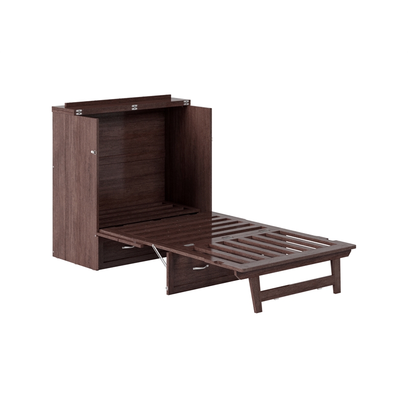 Pemberly Row Twin XL Solid Wood Murphy Bed Chest with Mattress Burnt Amber