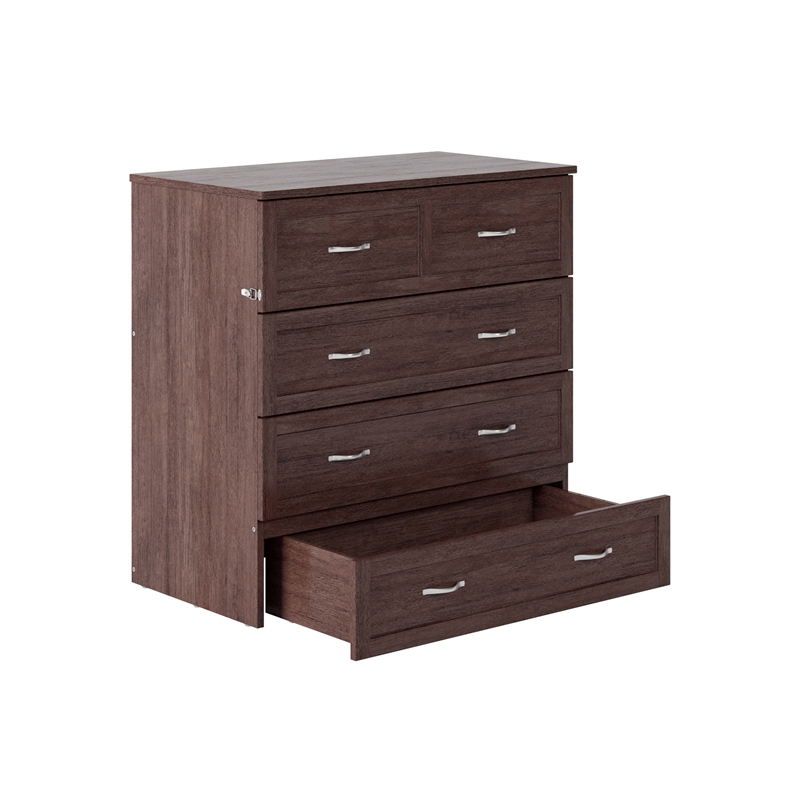 Pemberly Row Twin XL Solid Wood Murphy Bed Chest with Mattress Burnt Amber