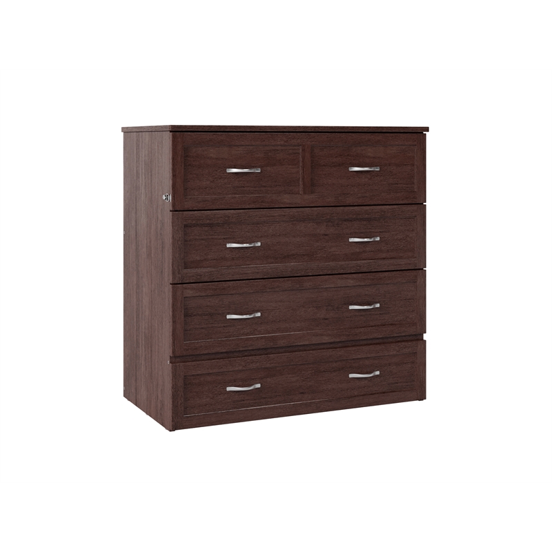 Pemberly Row Twin XL Solid Wood Murphy Bed Chest with Mattress Burnt Amber