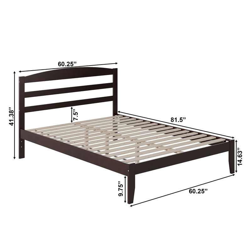 Pemberly Row Solid Wood Queen Platform Bed with USB Charger in Espresso